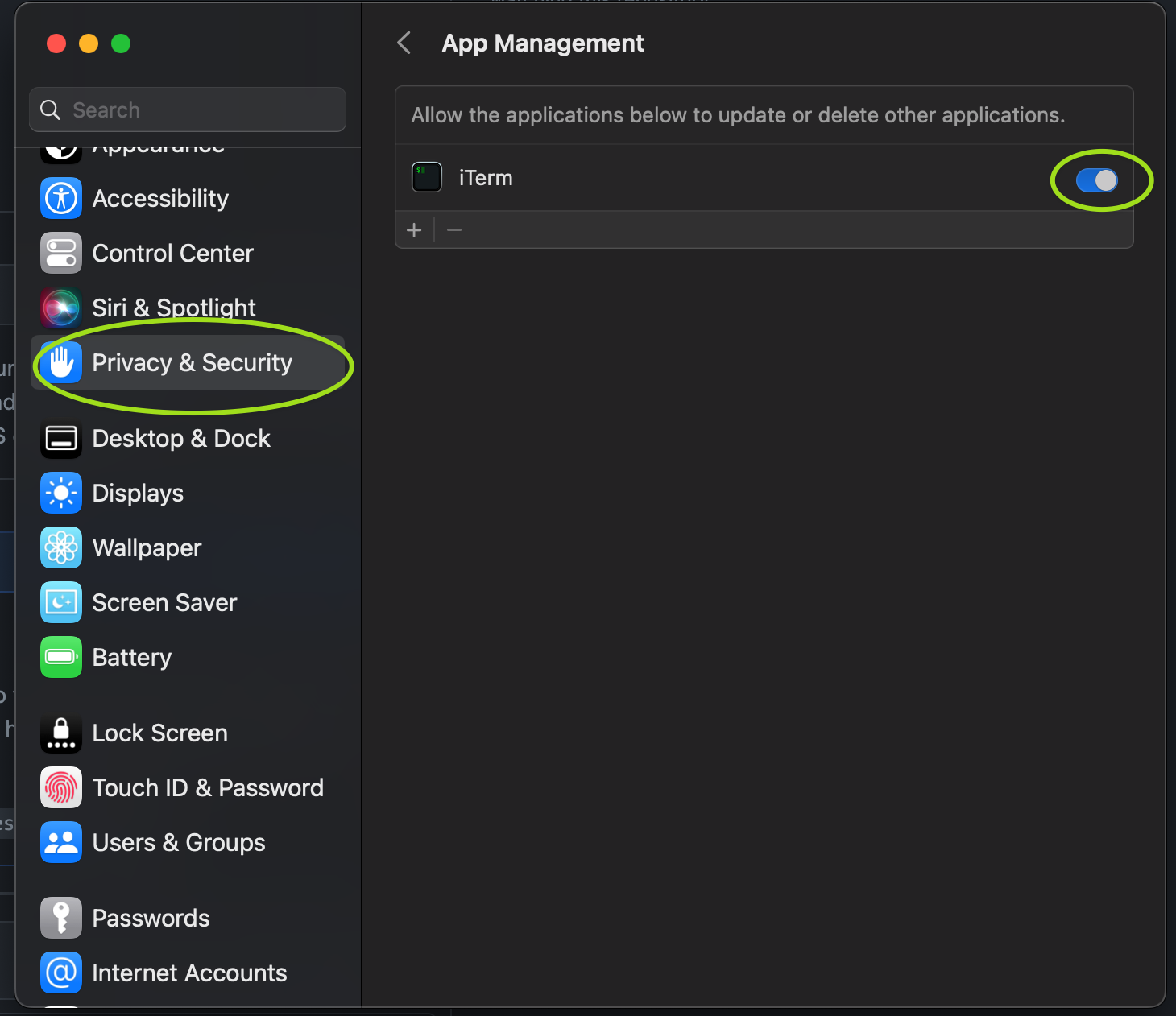 cy2 EPERM - adding shell to App Management allowed list